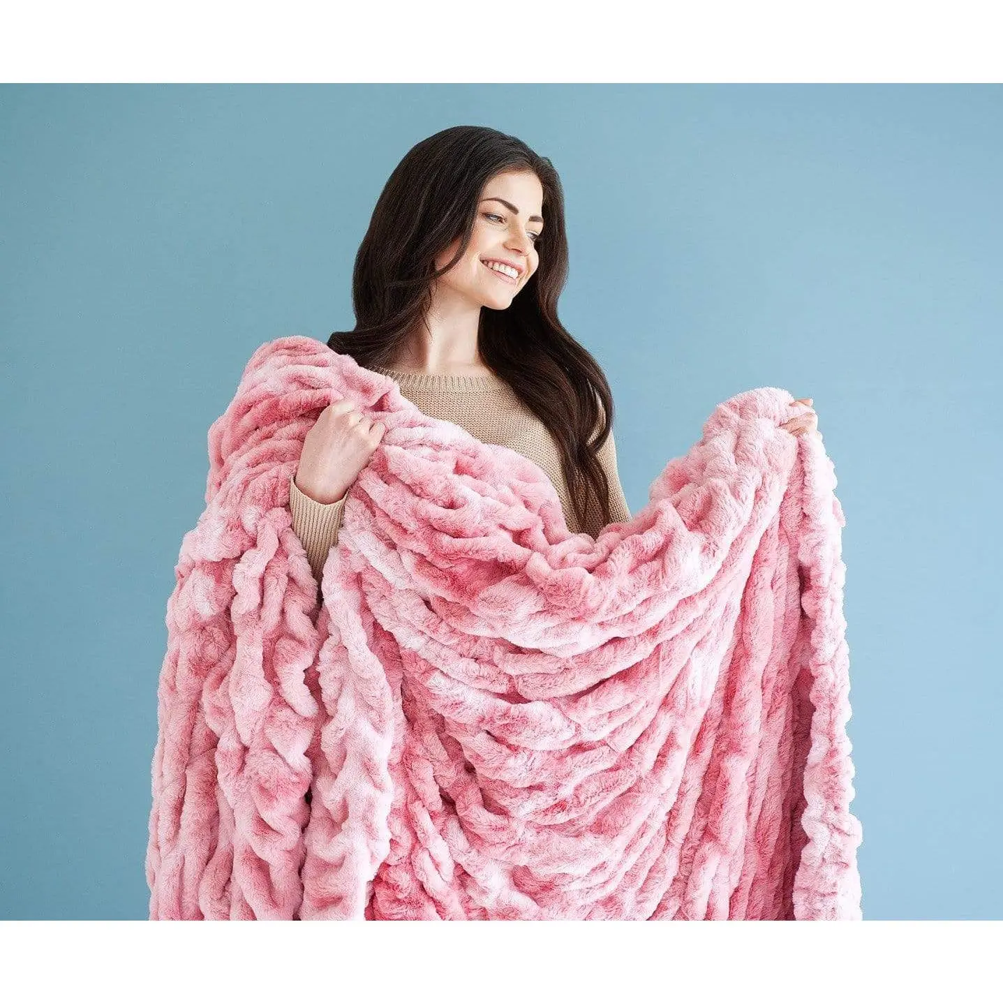 MINKY COUTURE Hugs Stretchy Cotton Candy Pink Blanket - Soft, Plush Bedding Throw