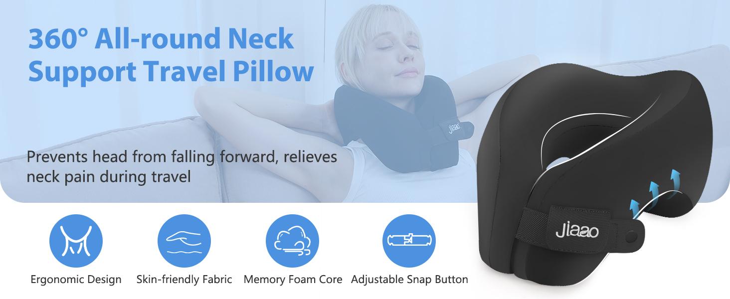 Jiaao 2-in-1 Travel Neck Pillow with 3D Eye Masks & Earplugs - Comfortable Memory Foam U-Shaped Pillow for Airplanes & Naps - Adjustable Velcro & Removable Pillowcase - Portable Storage Bag Included