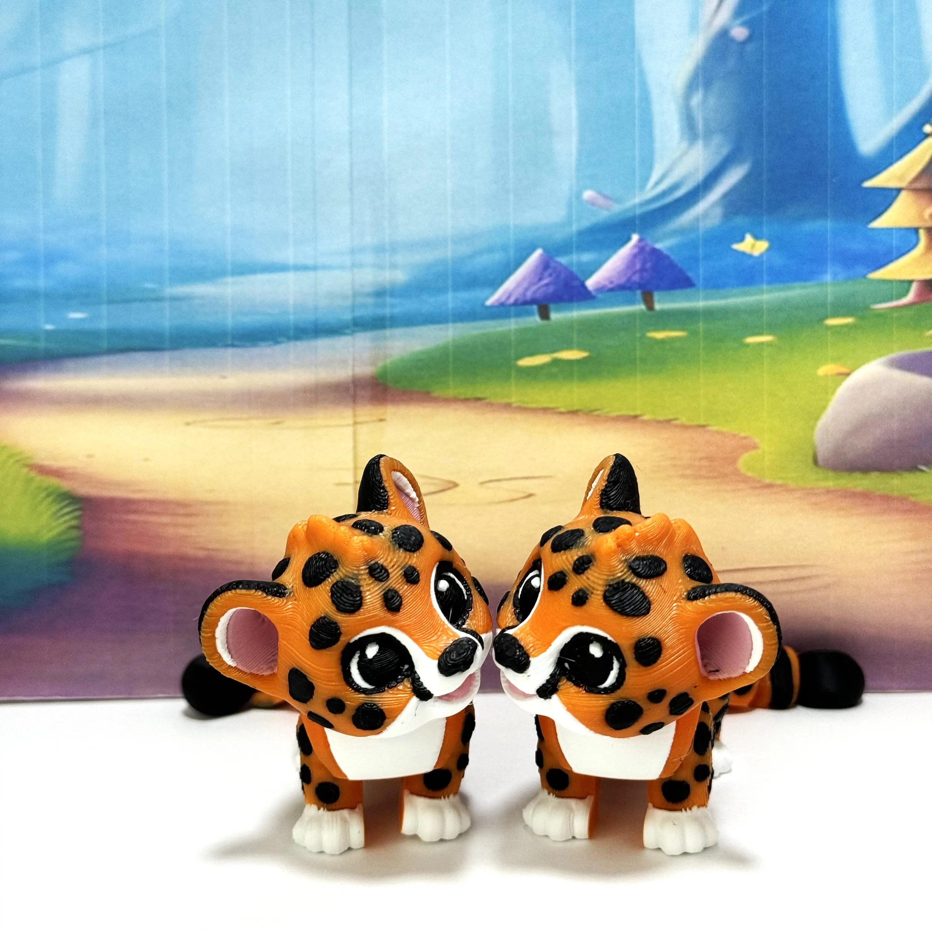 2pcs Articulated Baby Cheetah, 3D Printed Sensory Fidget Toy 4 Inches Jungle Cat, Executive Desk Toy ABC001-2x