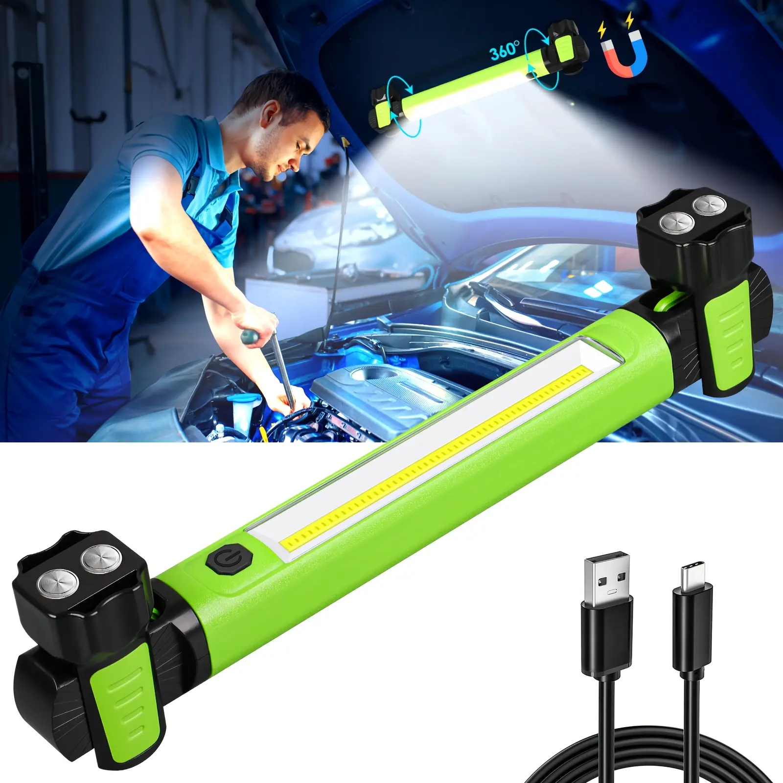 Work Light, 2500LM Bright LED Work Lights, 5200mAh Rechargeable Magnetic Underhood Work Light with Hooks, Cordless Battery Powered Mechanic Light for Car Repairing/Inspection/Garage/Workshop/Emergency Multifunctional Flashlight Portable Flashlight summerv