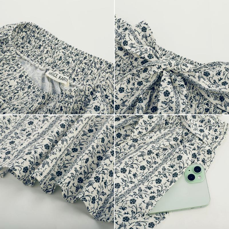 Grace Karin Women Elastic Waist Flared Pants Casual Full Length Bell-Bottoms