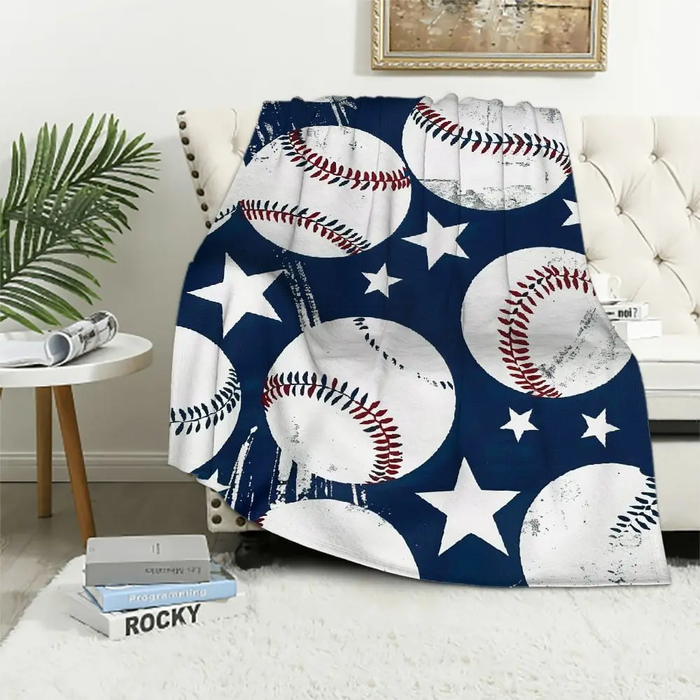 Baseball Throw Blanket Gifts for Boys, Blue Baseball Soft Cozy Plush Flannel Blanket for Kids Bedroom,  Baseball Sport Fleece Fuzzy Blanket with Stars for Toddler Couch Bed Sofa DecorFather's Day Thanksgiving Halloween Valentine's Day Holiday Gifts tiktok