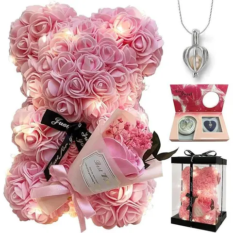Handmade Eternal Rose Teddy Bear Themed Gift Box - Elegant Unisex Appreciation Gifts Set with Eternal Rose Charm for Anniversary, Valentine’s (Home, Festive & Party Supplies)