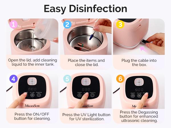 MelodySusie Ultrasonic Cleaner with Sterilization, 2-in-1 Machine for Manicure, Home & Salon, Incompatible with Acetone