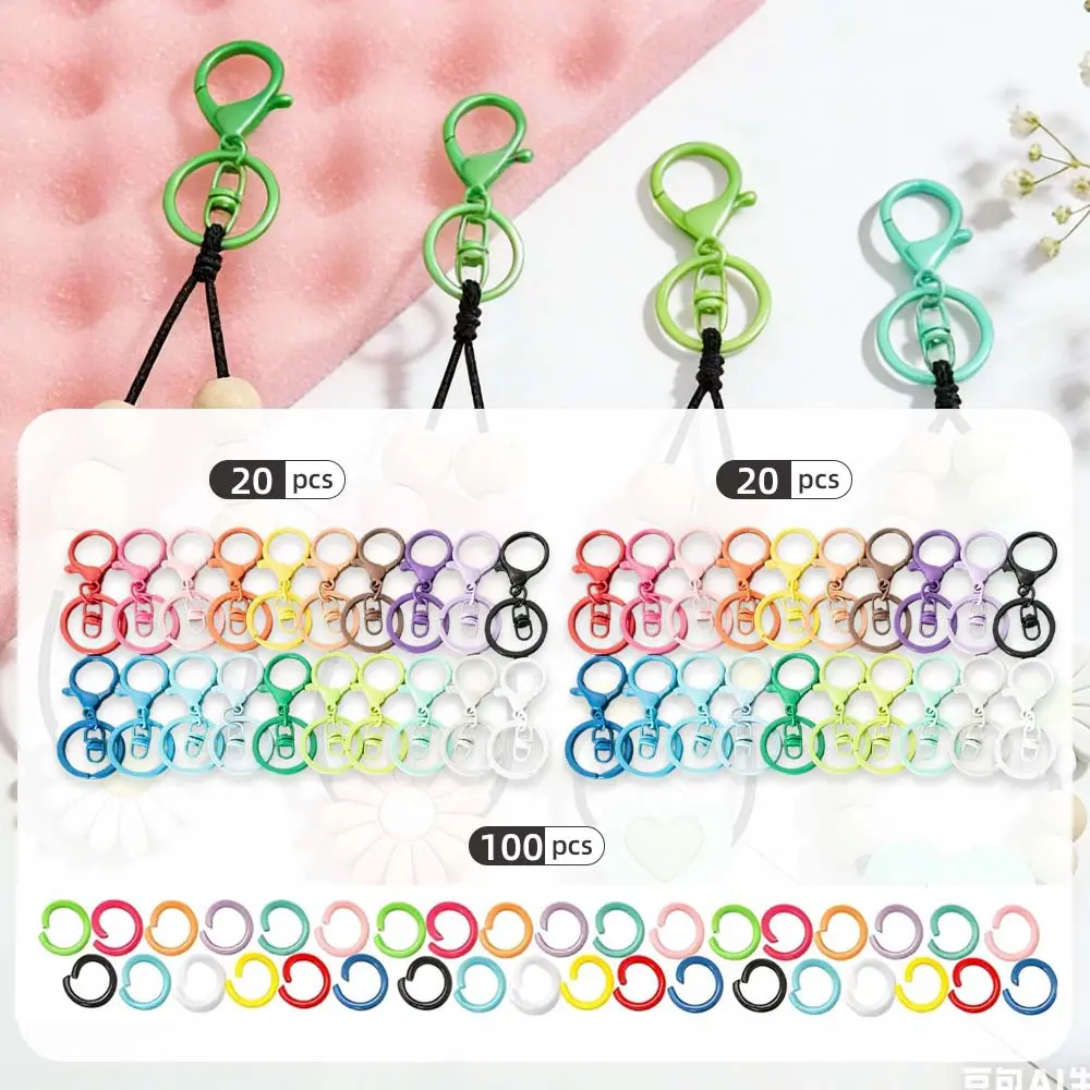 40Pcs Lobster Claw Clasps Keychain Metal Swivel Clasps Lobster Claw Clasps Hook with Swivel Clip with Flat Split Keychain Ring and 100pcs Jump Ring for Jewelry Making DIY