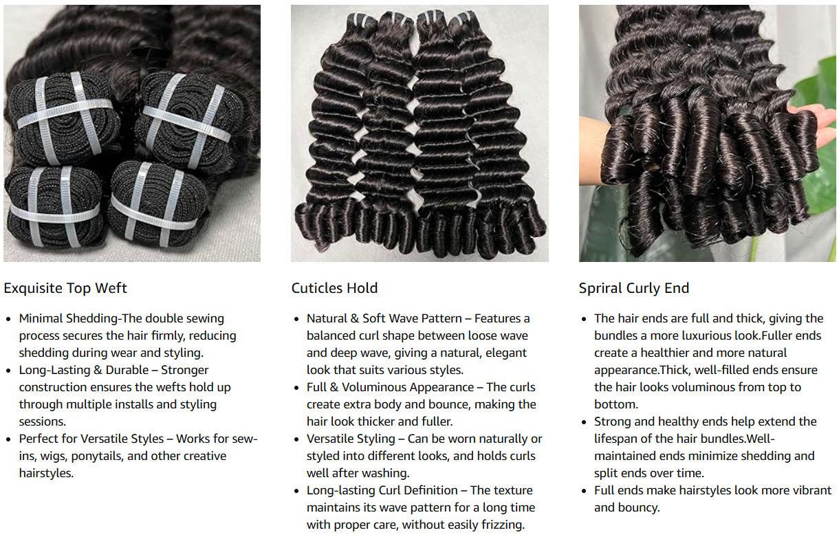 【NEW IN】Lemoda Burmese Loose Deep Wave Curly Virgin Human Hair Bundles Loose Deep Wave Curly 100% Unprocessed Raw Human Hair Extensions Top Qanlity Hair Weave 3 Bundles Full and Thick