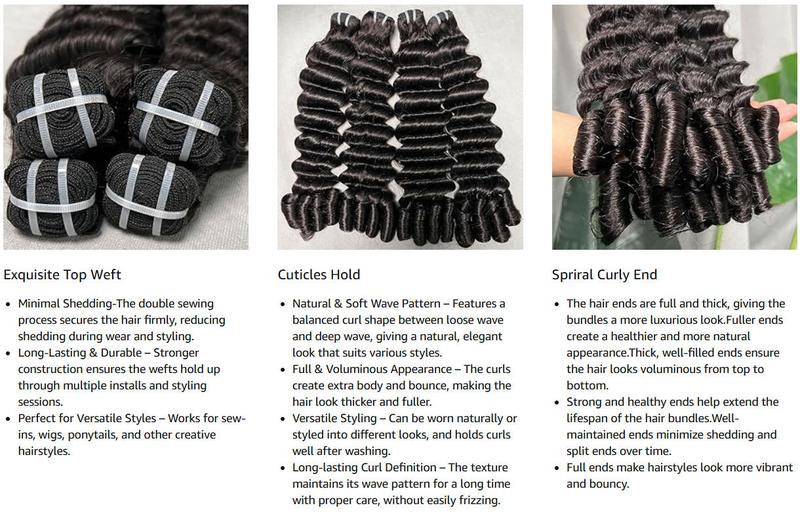 【NEW IN】Lemoda Burmese Loose Deep Wave Curly Virgin Human Hair Bundles Loose Deep Wave Curly 100% Unprocessed Raw Human Hair Extensions Top Qanlity Hair Weave 3 Bundles Full and Thick