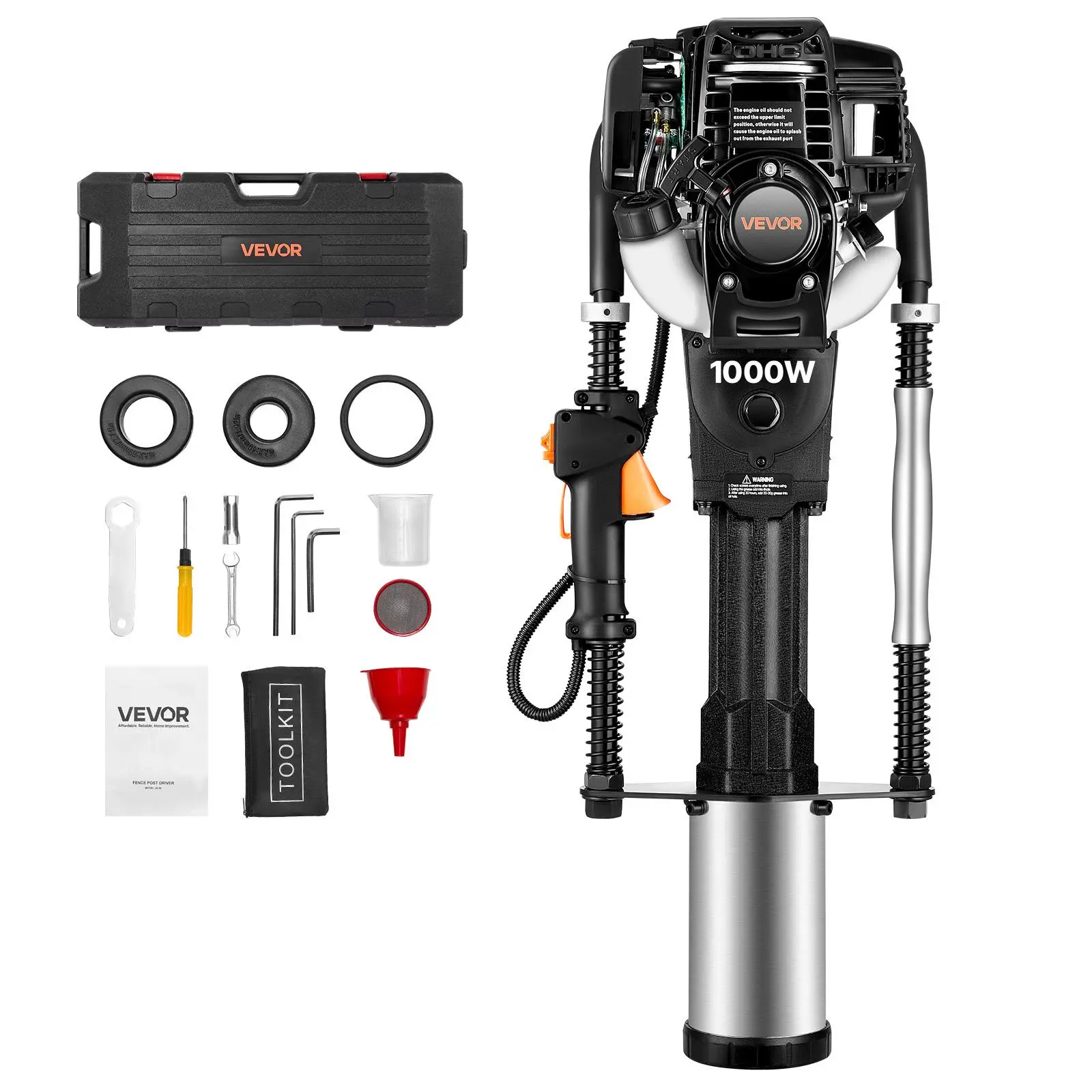 【SummerFinds】VEVOR Gas Powered T Post Driver, 37.7cc 4-Stroke Engine Efficient Post Pounder with 3 Piling Sleeves, Vibration-Reducing Handle, Heavy Duty Fence Pile Driver for Farm, Orchard, Road Work, Landscaping