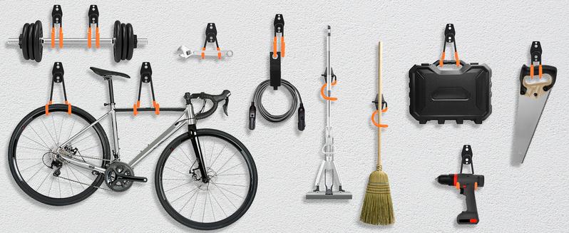 16 Pack Garage Hooks Heavy Duty Organization for Tools Wall Mount Utility Hook Garage Hanger Storage Hooks with 2 Extension Cord Straps Shed Organiser