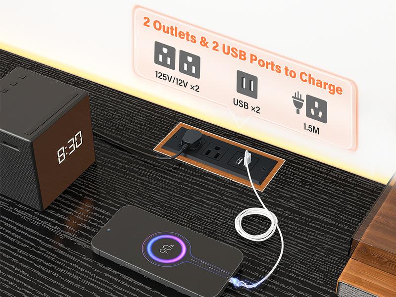 Raybee Furniture TV Stand for 65 70 75 Inch TV 63"W Dresser for Bedroom with LED Lights & Power Outlets  Long Fabric Dresser Entertainment Center