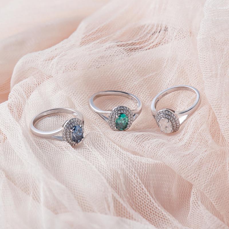 Delzzad 1ct Oval Synthetic Moissanite Double Halo Ring In 925 Sterling Silver Ring Band Jewelry Perfect Birthday Engagement Wedding Anniversary Christmas Gift for Women