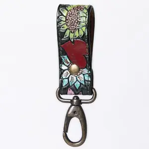 American Darling ADKR210H Hand Tooled Carved Genuine Leather Keyring