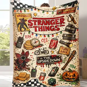 Countdown Sale! Stranger Things Themed Blanket Ultra Soft Flannel Throw for Bedding Sofa Decor All Seasons Lightweight Cozy with Upside Down Demogorgon  A warm nap blanket Pattern for Fans Gift american
