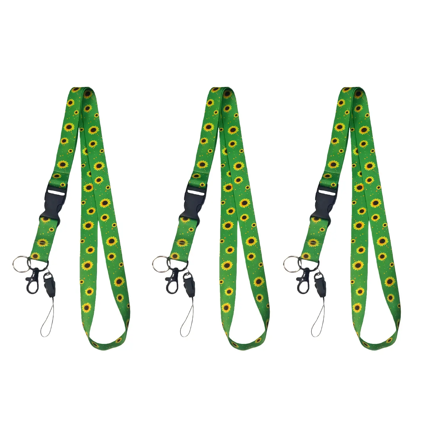 3 Pieces Green Sunflower Lanyards, Cute Lanyards For Id Badges – Cute Sunflower Lanyard for Keys, ID Card Holders – Features Quick-Release Buckle, Stylish Design, Gift for Christmas and New Year