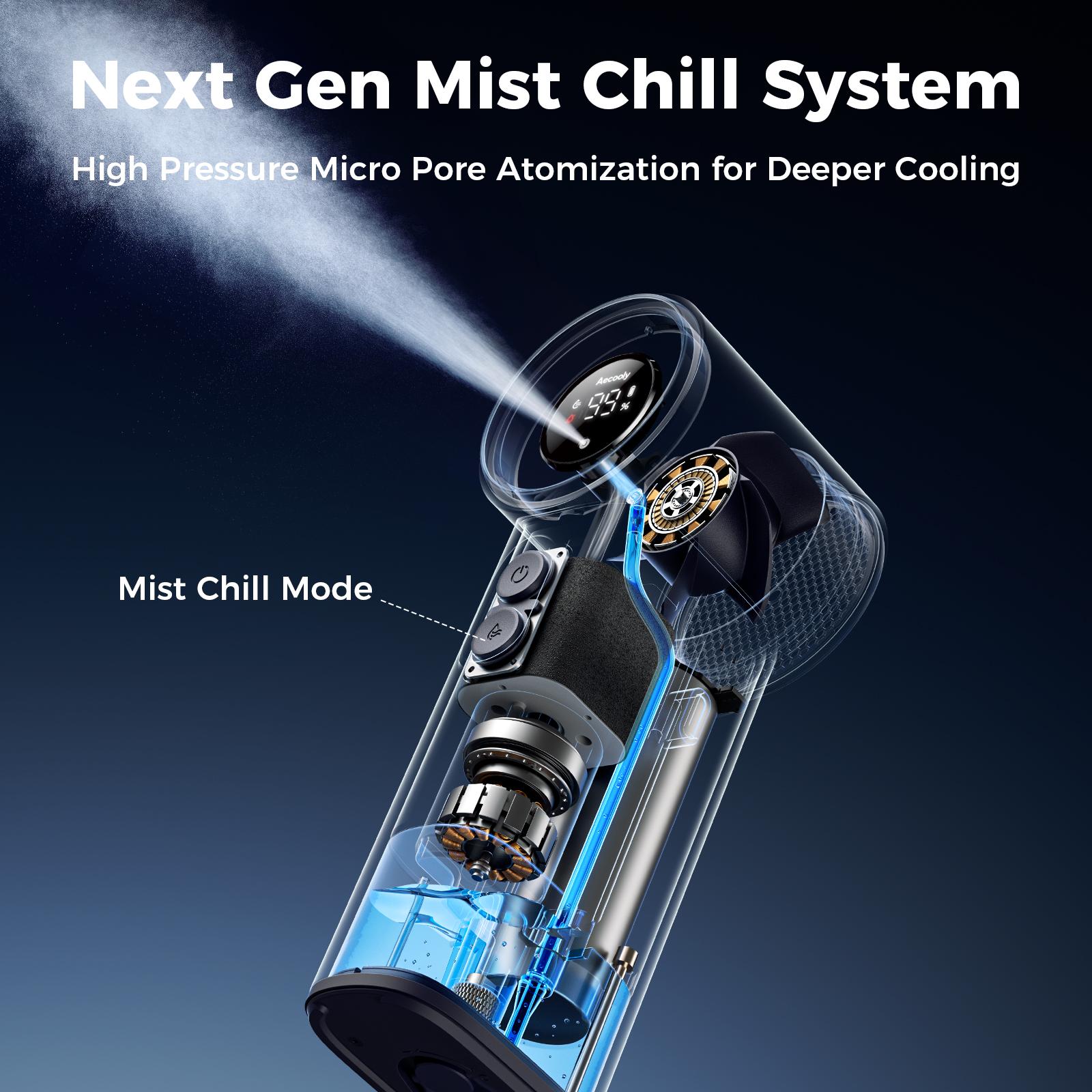 Aecooly-ColdAir 02 Handheld Mist Fan with High-Speed Turbo - Instant 8°C Cooling - 4500mAh Battery (20H MAX), 5 Wind Speeds, Pocket-Sized Portable Fan for Travel, Music Festivals, Camping & Makeup