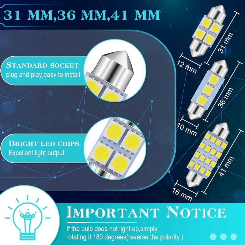 70 Pces Interior Lights LED Car Bulb Kit Set Dome Light 31 36 41 mm 12v De3175 6411 T10 2825 6612f 6615f for Dome Map Read Door Trunk Glove Box License Plate Christmas Cargo Courtesy, Led Car Ambient Light, Cars
