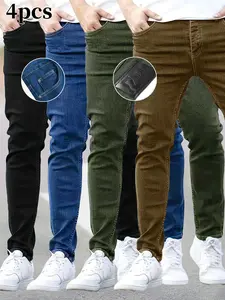 New Men’s Solid Color Versatile Slim Fit Jeans 4-Pack