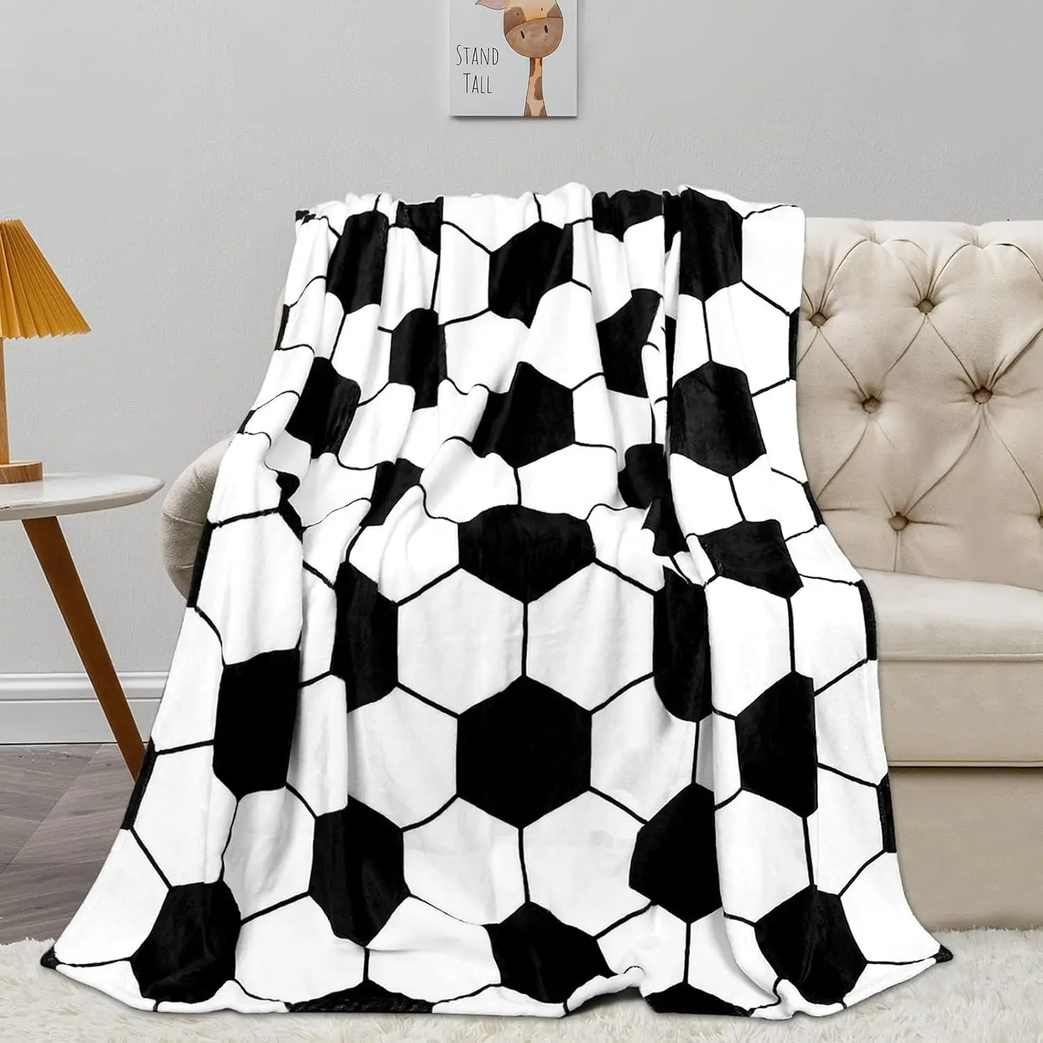 Unisex Classic Print Fleece Cozy Flannel Throw Blanket - Soft Cozy, Decorative, Machine Washable, Kids’ Rooms Playroom Soccer Decor, Soccer Lover Gift, Decorative Blanket