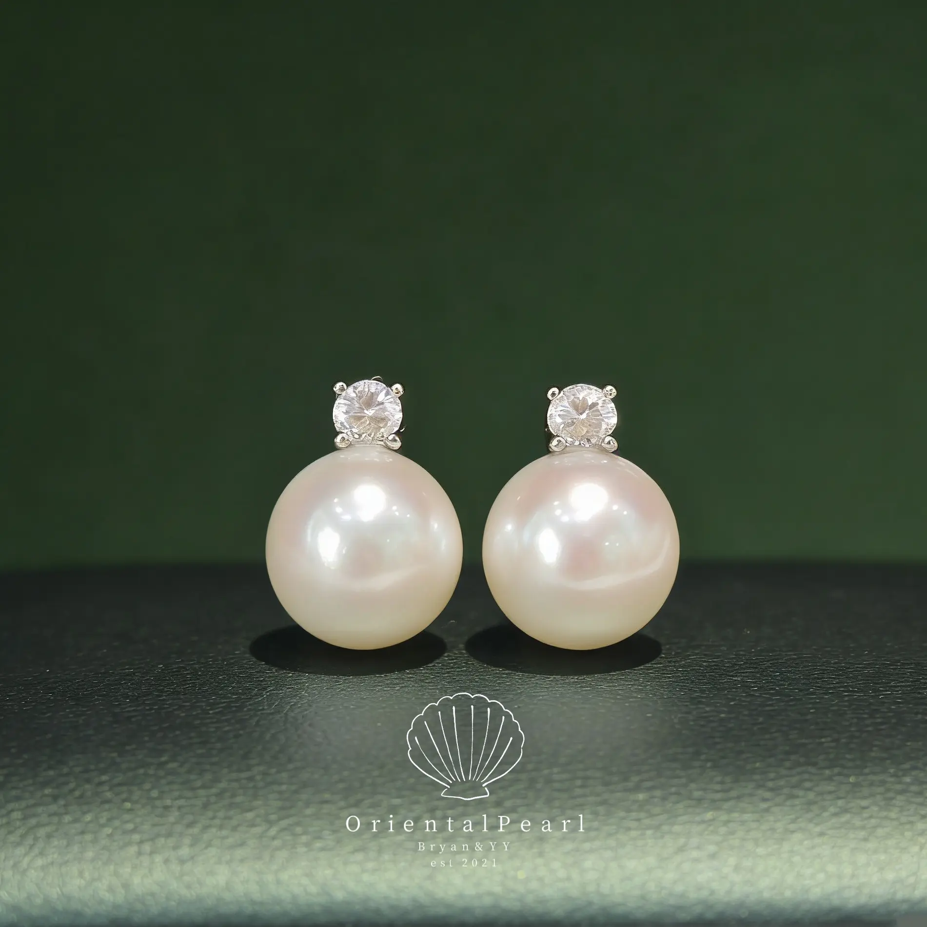E08-Diana Studs White /Purple/Champagne Edison Round Pearl 9mm-10mm Good Luster Freshwater Pearls with S925 Sterling Silver Pin Part and Zircon Sparkle Design Earring Classic Choice Everyday Wearring