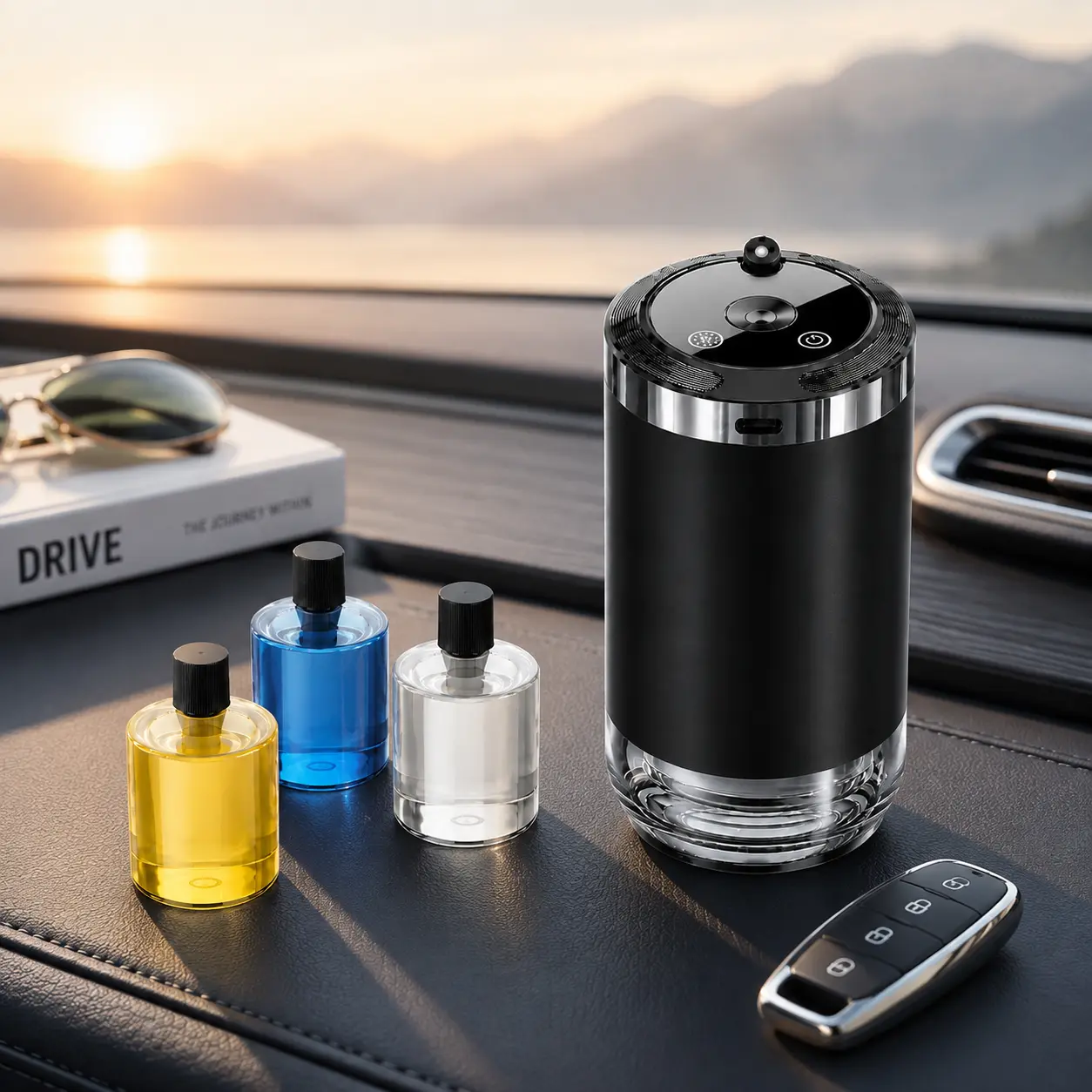 Rechargeable Car Air Freshener Diffuser with Starry Sky Light, 5 Spray Modes, 3 Scents, LED Ambient Light, Car Essentials for Men Women