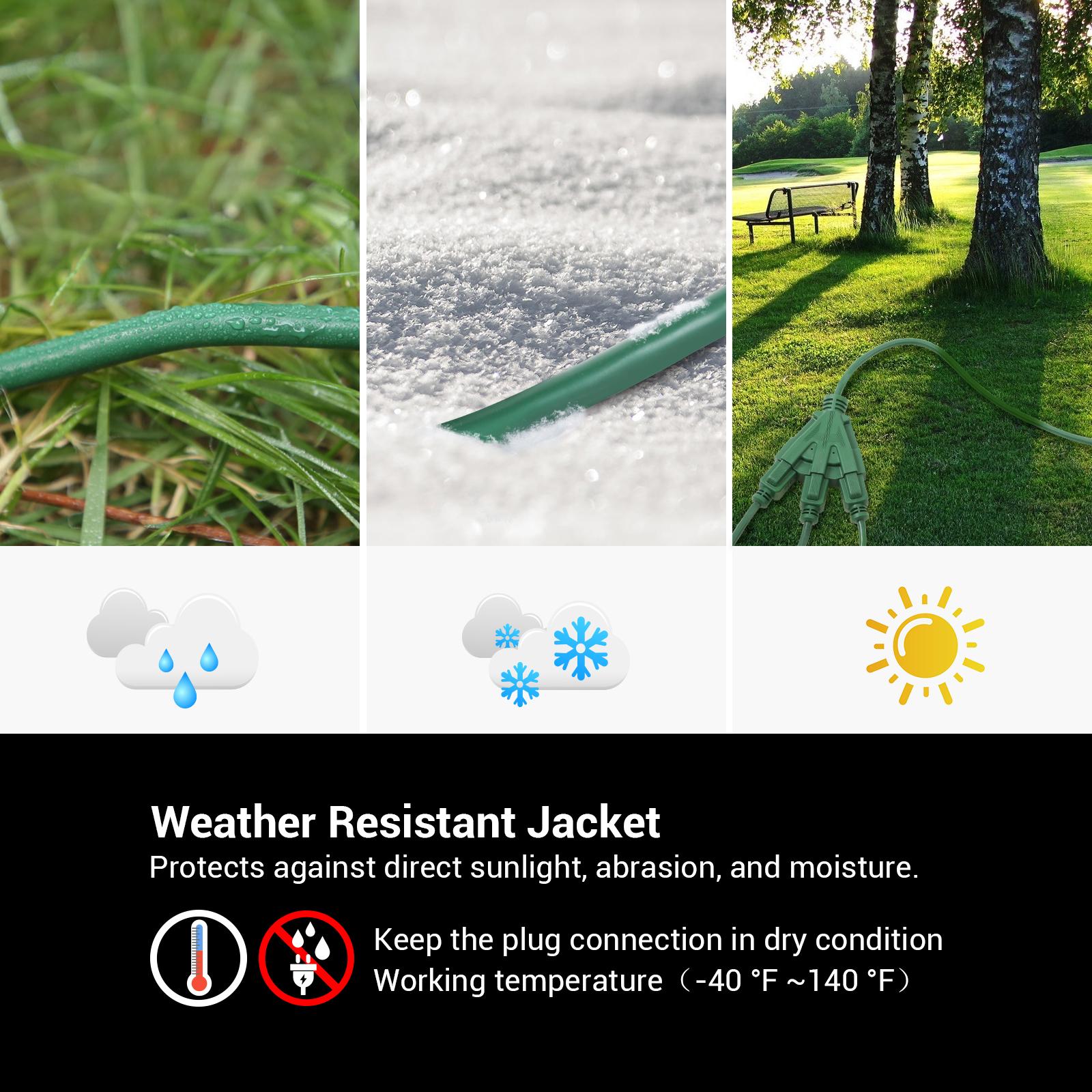 DEWENWILS 15ft Outdoor Extension Cord, Weatherproof 16/3 SJTW Power Cable for String Lights and Landscaping String Lights (2 Pack)-HTOG15A DEWENWILS 15ft Outdoor Extension Cord, Weatherproof 16/3 SJTW Power Cable for String Lights and Landscaping String Lights (2 Pack)-HTOG15A