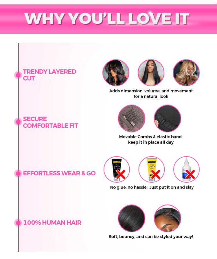 CurlyMe Layered Cut Pre-bleached Yaki Straight & Straight Hair Wear Go Glueless Wig 7x5 Pre-cut HD Lace Pre-plucked