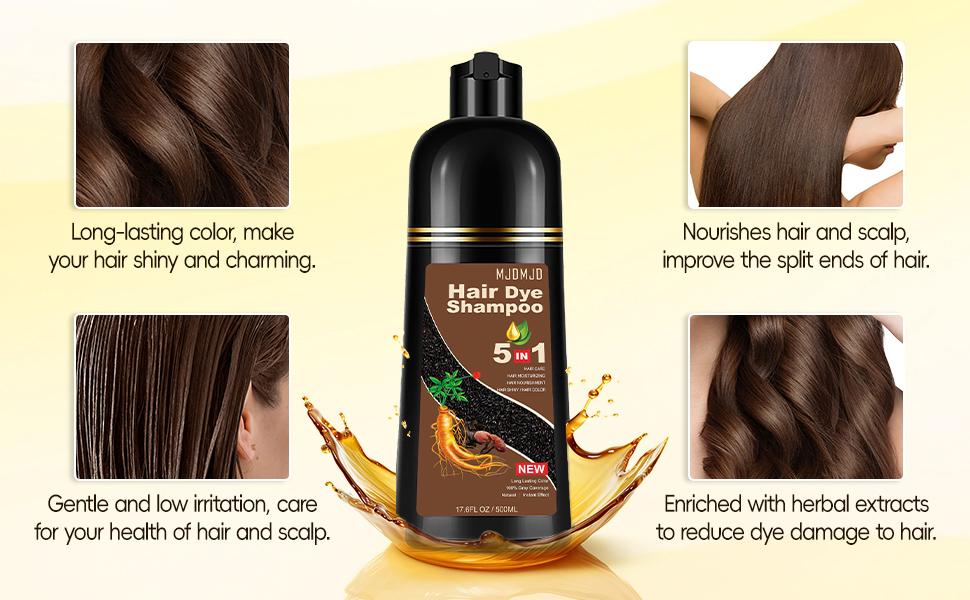Light Brown Hair Dye Shampoo 5-in-1, Instant & Long-Lasting Hair Color Shampoo for Gray Hair Coverage, Herbal Natural Ingredients, Ammonia-Free, Unisex 500ml