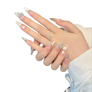 Butterfly Dance Hand-Painted Pearl False Nail Patches High-End Cool Whitening Light Therapy Personalized Versatile Elegant Detachable Reusable for Students & Pregnant Women