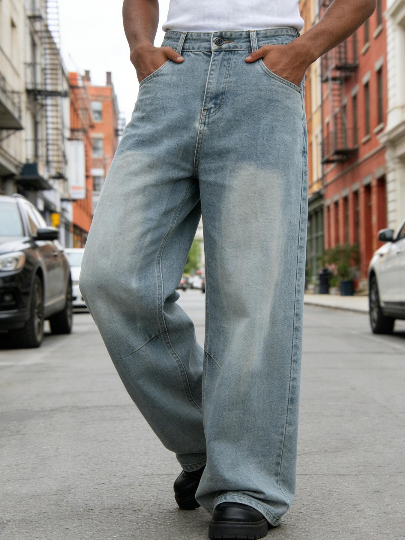 Customized Black Denim Pants Men's Wide-Leg Jeans Loose Casual Streetwear Trousers SpringStatements