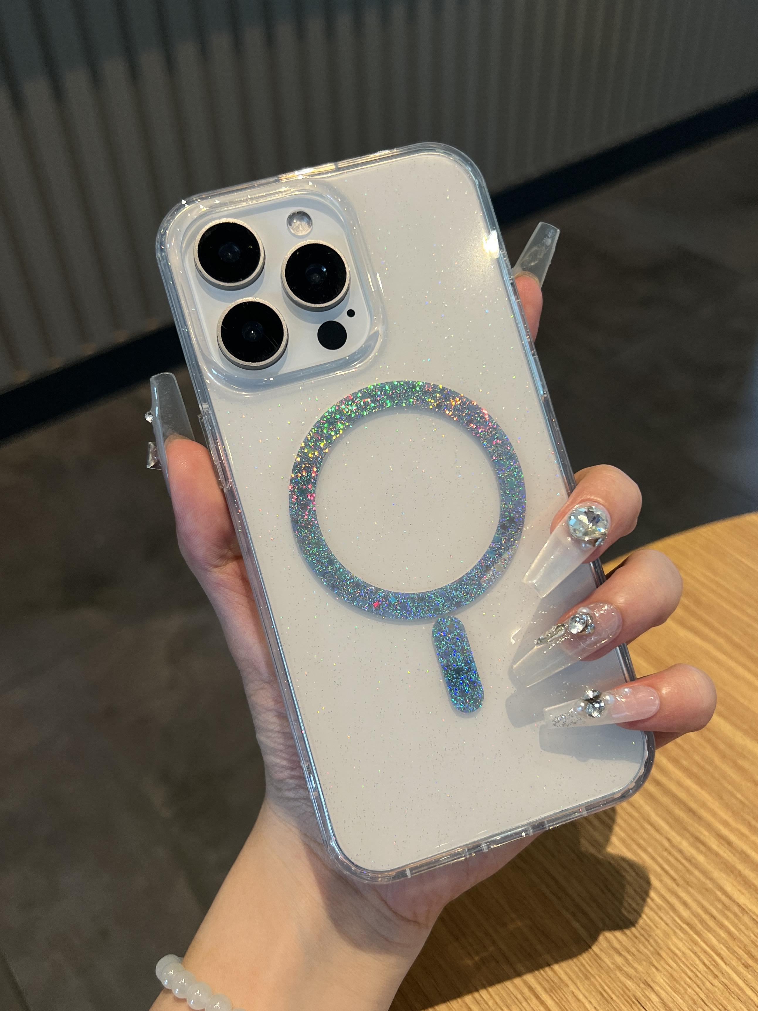 Sparkly Clear Glitter Shiny Bling, Aesthetic Soft TPU Protective Phone Case Magnetic Wireless Cases for iPhone 16 Pro Max 12 13 14 15 Pro