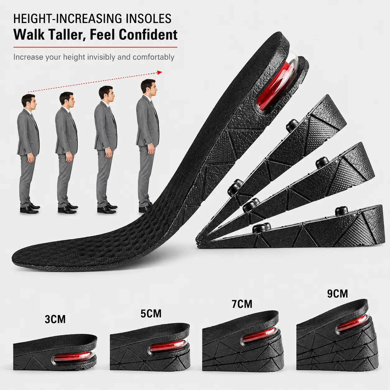 Height Increase Insole Invisible Heightening Template Air Cushion Shoe Inserts Variable Height Insoles Adjustable Cut Foot Pad