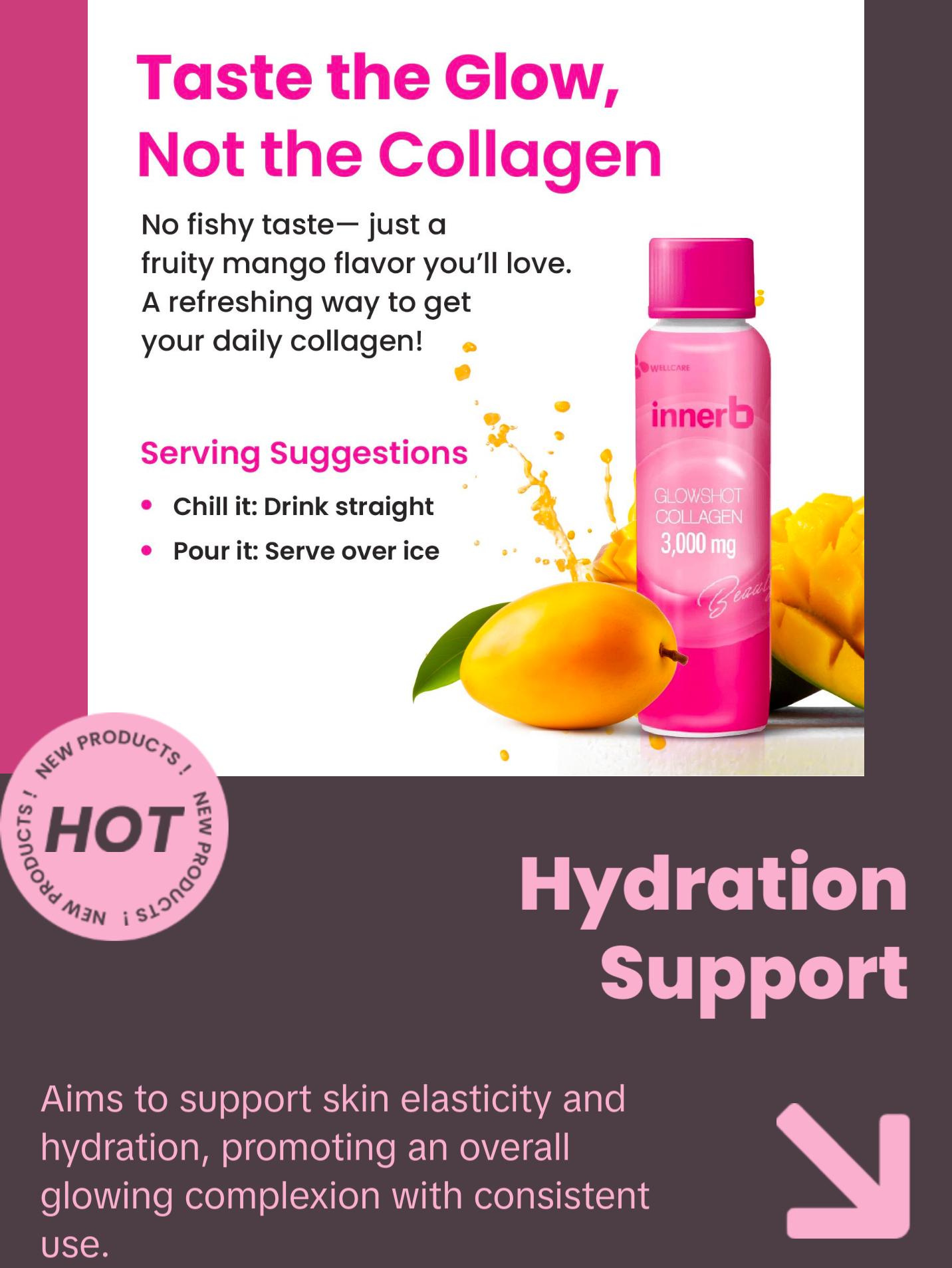 CJWellcare Innerb Glowshot Collagen - Collagen Peptides, Low-Molecular Fish Collagen Shots