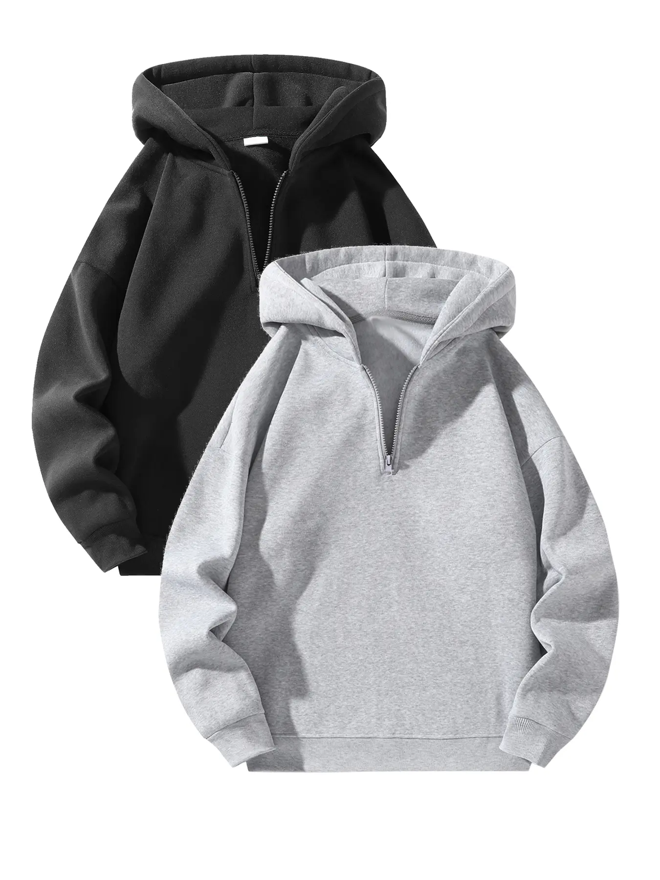Men’s Half-Zip Hooded Sweatshirt - Soft Polyester Fleece, Solid Color Long Sleeves, Relaxed Loose Fit Pullover, Warm Hood, Basic Casual Streetwear Tops, Pairs with Jeans & Joggers