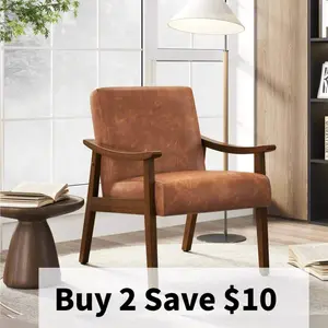 【Valentine Gift】Yaheetech Accent Chair, Mid-Century Modern Armchair with Solid Wood Legs Reading Leisure Chair with High Back for Living Room Bedroom