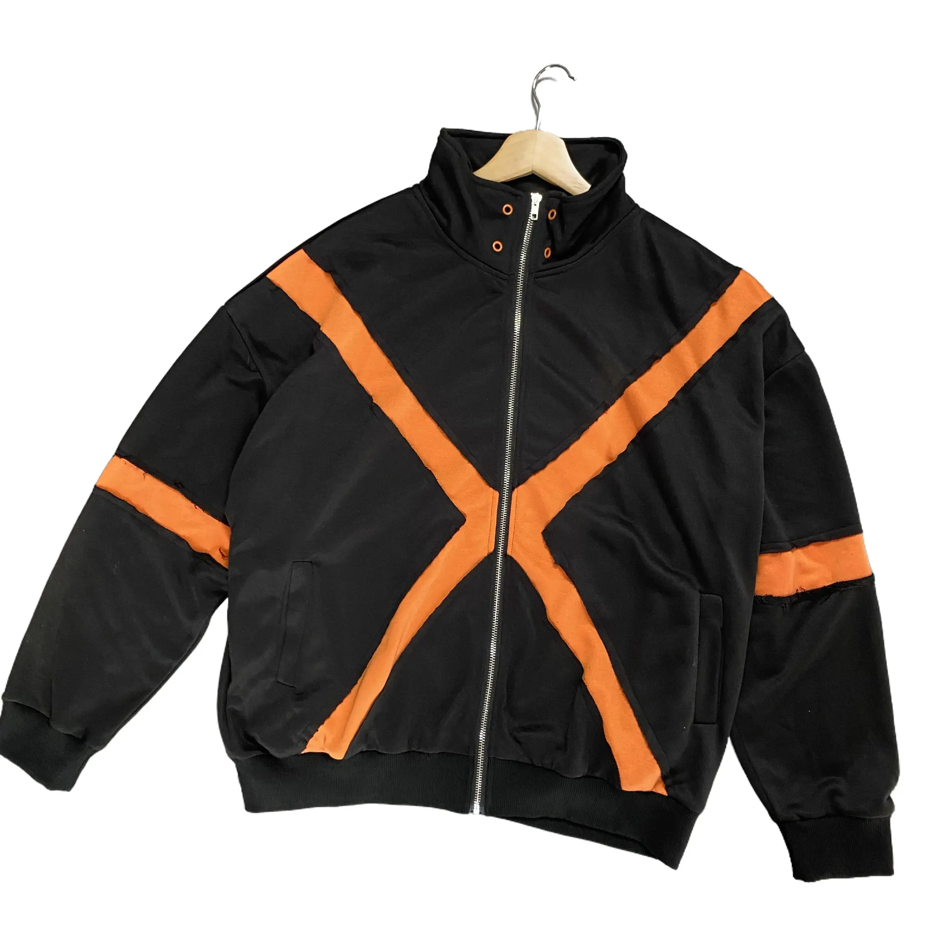 Men's Striped Long-Sleeve My Hero Academia Bakugou Inspired Coat - Unisex Medium-Length Casual Autumn Jacket, Comfortable Fabric, Black with Orange Stripes, Fans of My Hero Academia Gift