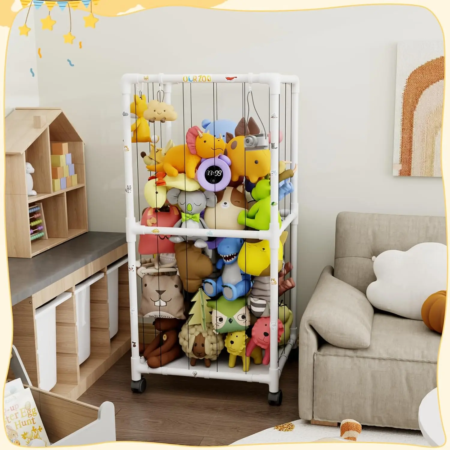 Stuffed Animal Zoo Storage Box, Household Stuffed Animal Cage and A Stuffed Animal Jail, Suitable for Bedrooms Playroom Lightweight Organiser