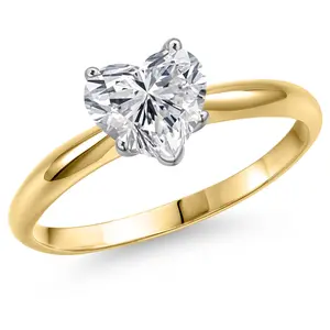 Gem Stone King 6.5MM Heart Shape Gemstone Birthstone Solitaire Engagement Ring For Women in 14K Two Tone Gold | Wedding Anniversary Promise Gold Ring For Women | Available in Size 5 to 9