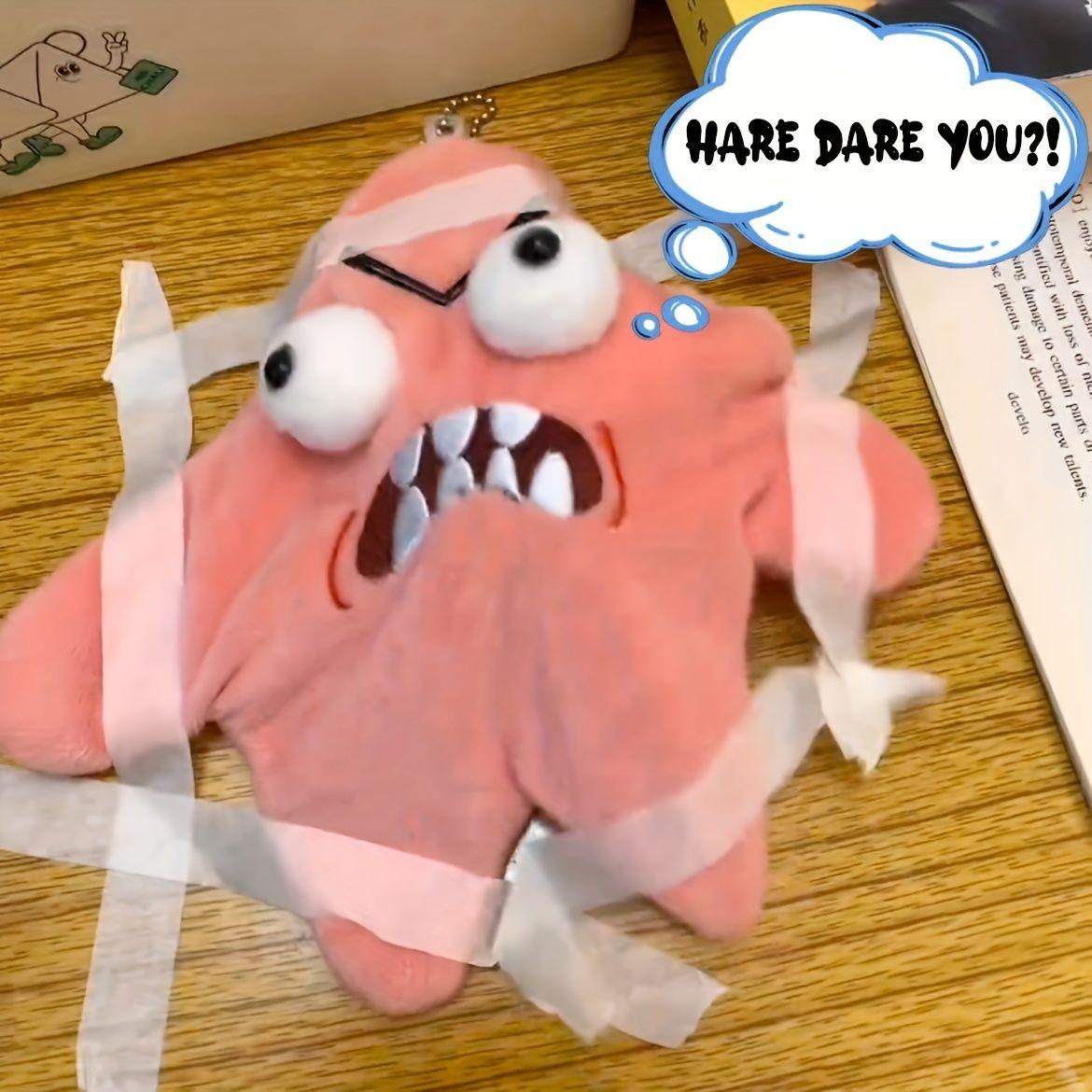 Grumpy Starfish Plush Toy - Soft Pink Starfish with Expressive Eyes and Sharp Teeth GREAT FOR GIFT!