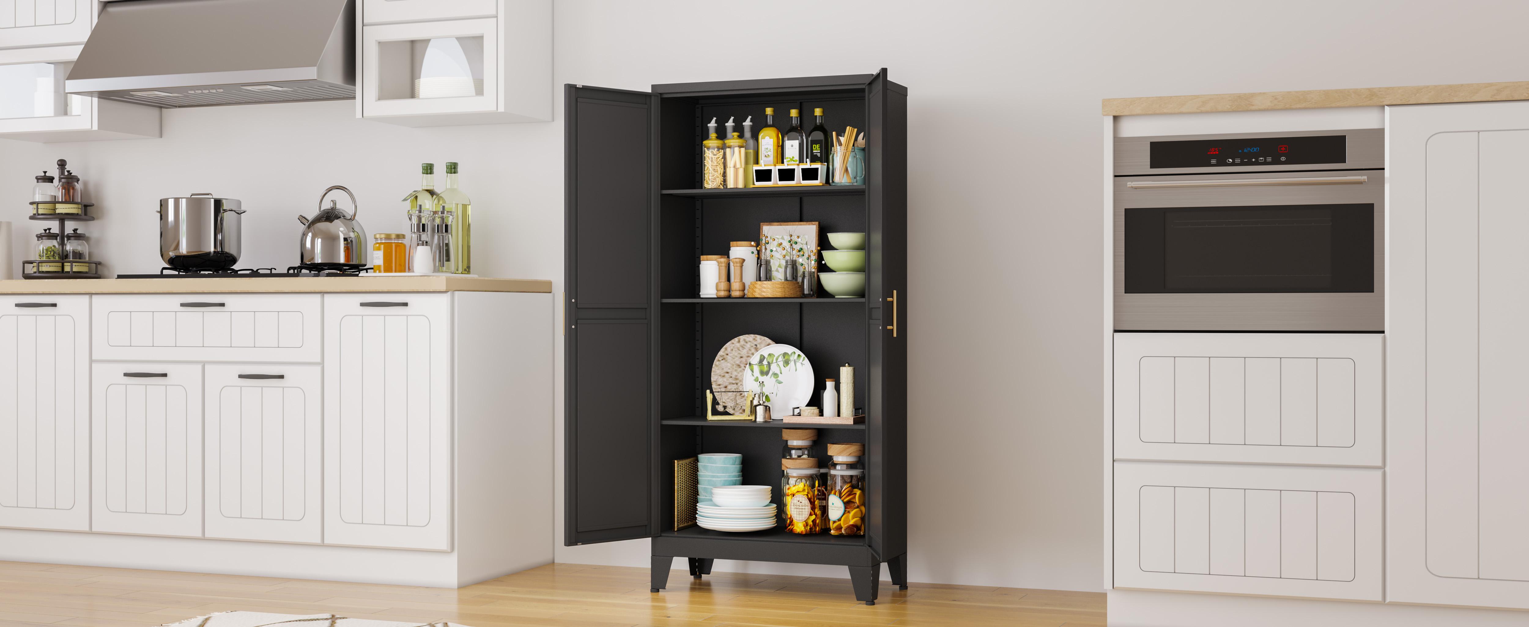 Metal Pantry Cabinet 47"with 2 Doors & 3 Adjustable Shelves, Kitchen Pantry Storage Cabinets for Dining Room, Living Room, Bathroom Furniture Organization storage cabinets drawer dresser Freestanding Cupboard