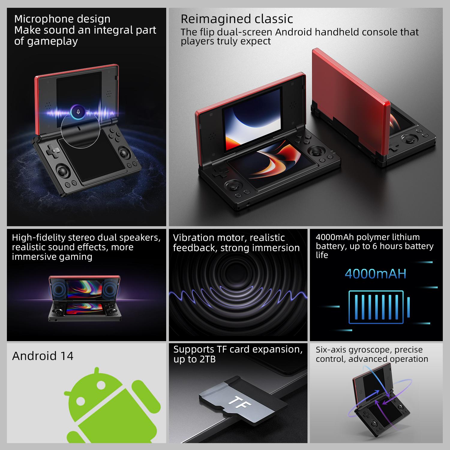 ANBERNIC RG DS Handheld Game Console 4" IPS Dual Screen Android 4000mAh RGDS Flip Video Games Player Retro Dual-screen Flip-Style Gaming Console #SummerVibes ANBERNIC RG DS Handheld Game Console 4" IPS Dual Screen Android 4000mAh RGDS Flip Video Games Player Retro Dual-screen Flip-Style Gaming Console #SummerVibes