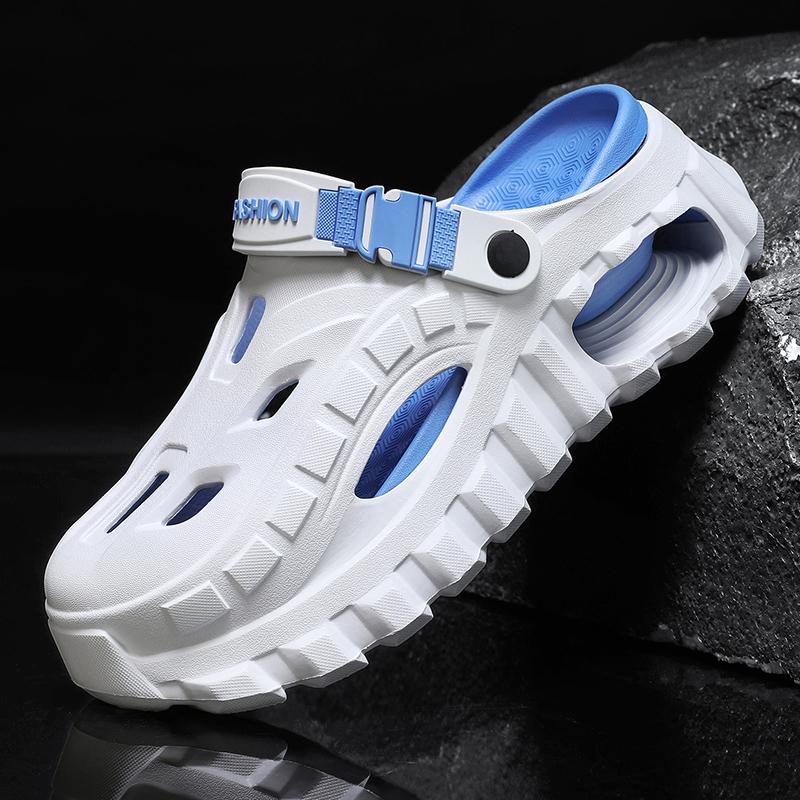 Men's Summer Slippers Outdoor Teenagers Thick Sole Height Increasing Driving Dual Use Closed Toe Cool Hollow Shoes