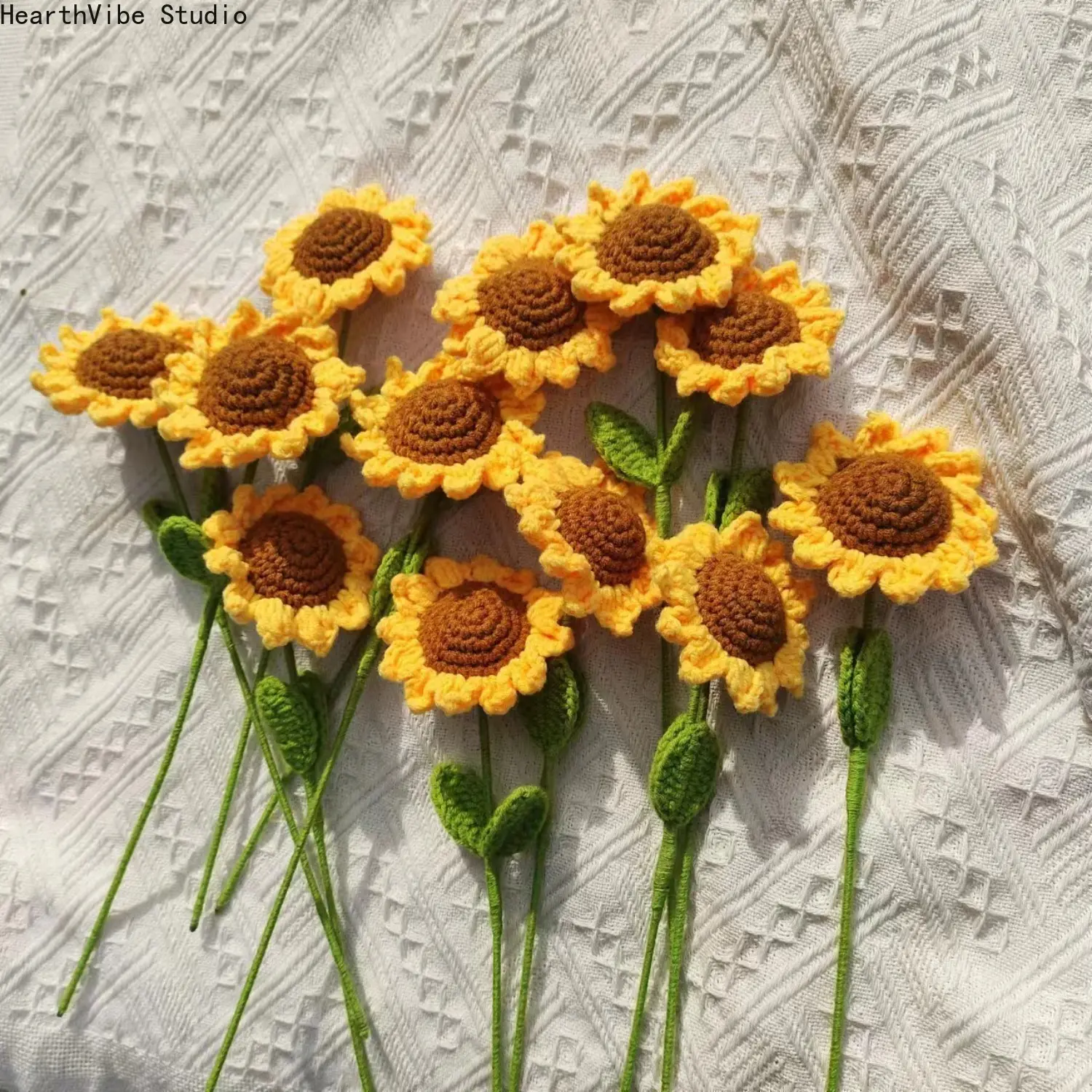 3pc Hand-Knitted Wool Sunflower Artificial Flower Bouquet Set Pack, Realistic Look Artificial Flower Decoration, Camping & Hiking Hammock Accent Gift for Teachers