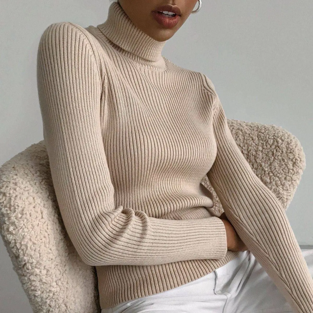 Urban Style Turtleneck Sweater in Soft Viscose Knit Fabric - Women's Solid Pullover Top, Asian Fit, Available in Sky Blue, Denim, Rose, High Neck, Tops, Knitwear, Free Size, Sweaters, Urban Wear