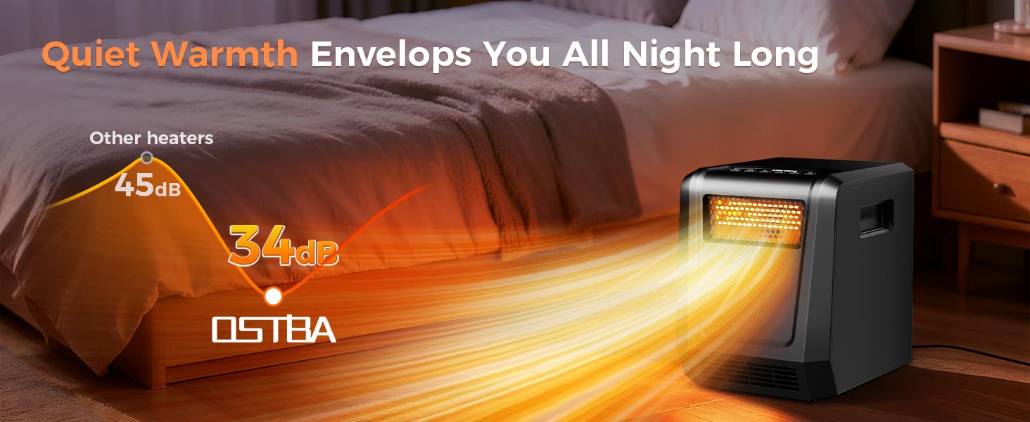 OSTBA 6-Element Infrared Cabinet Heater, 1500W Space Heater for Indoor Use, Box Heater with Thermostat 41–95°F, ECO Mode, Remote, 12H Timer, Tip-Over & Overheat Protection Portable Ceramic