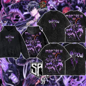 [Shibuya] Shadow Monarch Anime Tee Inspired by Solo Leveling & Sung Jinwoo’s Power Dark Purple Graphic Streetwear Awaken Your Shadows with Epic Art & Bold Design Oversized Vintage Wash Shirt.