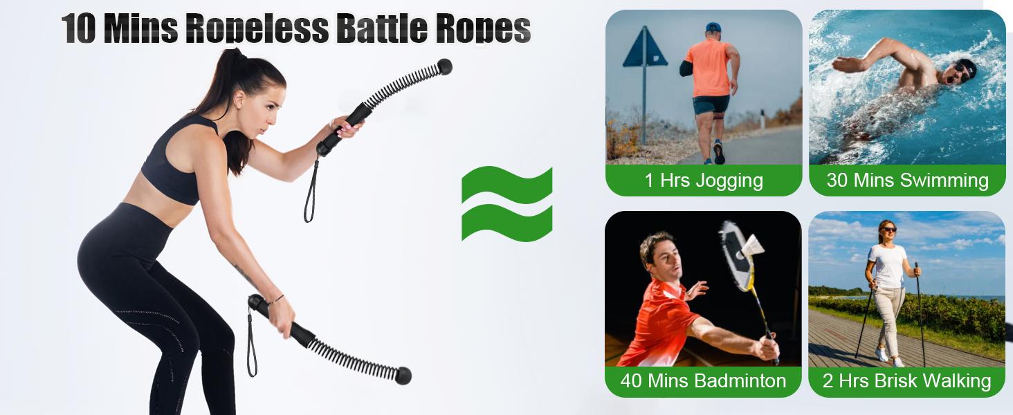 Weighted Cordless Battle Ropes 2PCS – New Upgrade Quiet Ropeless Training Rope Fitness Equipment for Home Workout, Strength Training, HIIT, Cardio Exercise & Gym Sessions