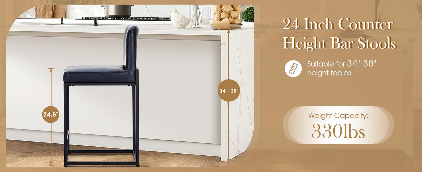 Phivilla Home Modern Bar Stools Set of 1/2/3/4, 24'' PU Leather Counter Height with Back, Waterproof, Metal Frame, Kitchen Island & Home Bar Chairs, Spring Glow Up Phivilla Home Modern Bar Stools Set of 1/2/3/4, 24'' PU Leather Counter Height with Back, Waterproof, Metal Frame, Kitchen Island & Home Bar Chairs, Spring Glow Up
