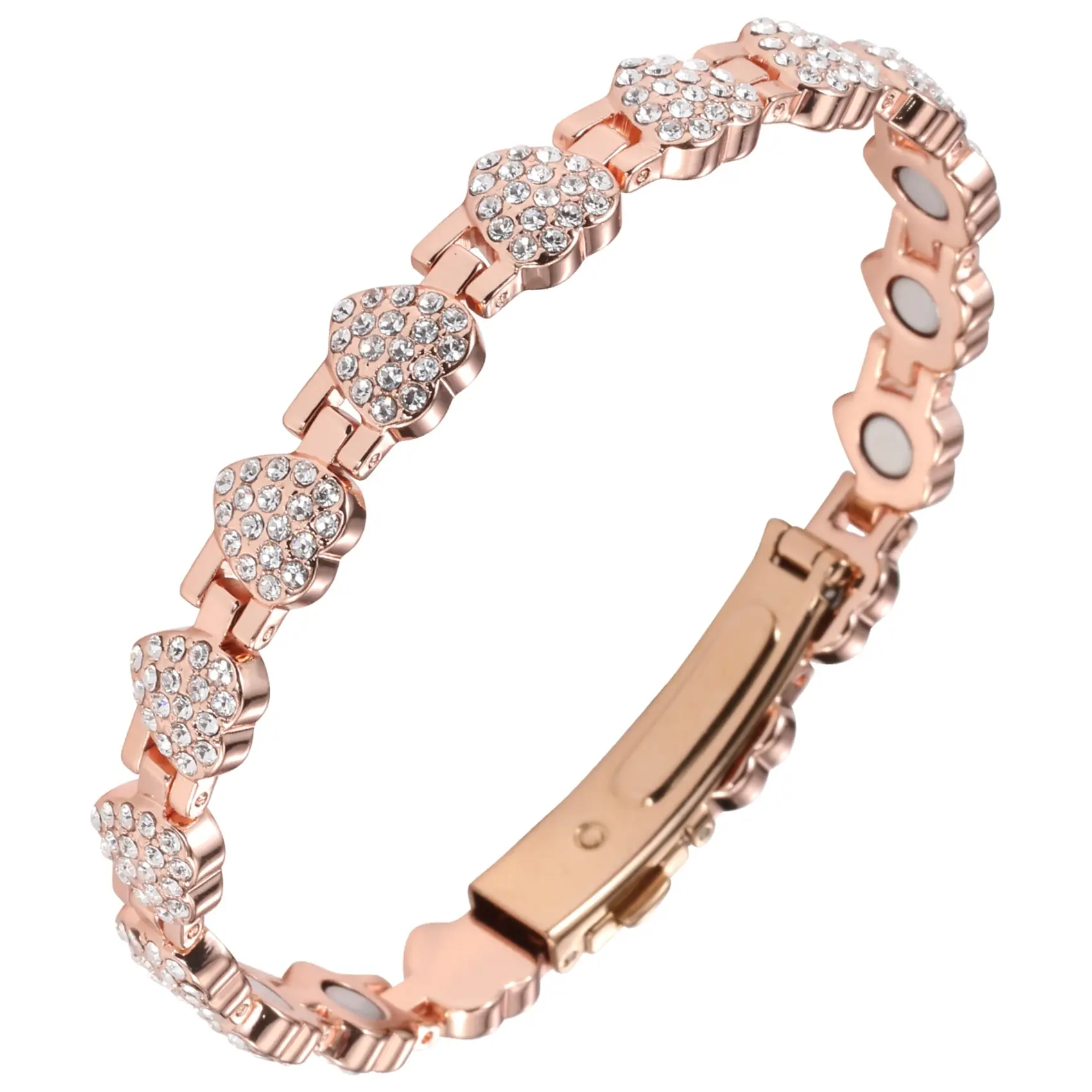 99.99% Lead-Free Pure Copper Wristband for Women, 3800 Gauss Neodymium Magnet Heart Shape Cubic Zirconia Bracelet, 0.35" Wide Adjustable Elegant Daily Wear Accessory, Unisex Holiday Gift