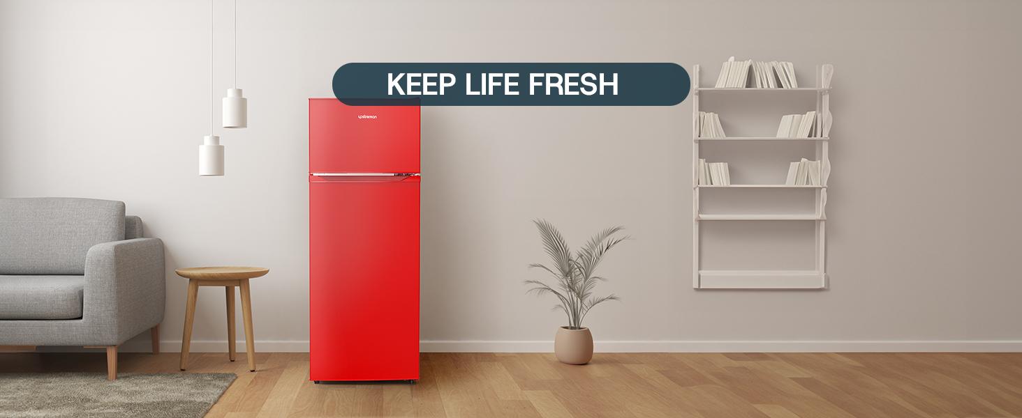 Upstreman mini fridges 7.7 Cu.Ft. Refrigerator with Freezer Double Door Fridge Adjustable Temperature Thermostat Large Capacity Reversible Door Swing Energy-Efficient Compact Mini for Apartment Office Dorm BD75/SD75 Home Appliance