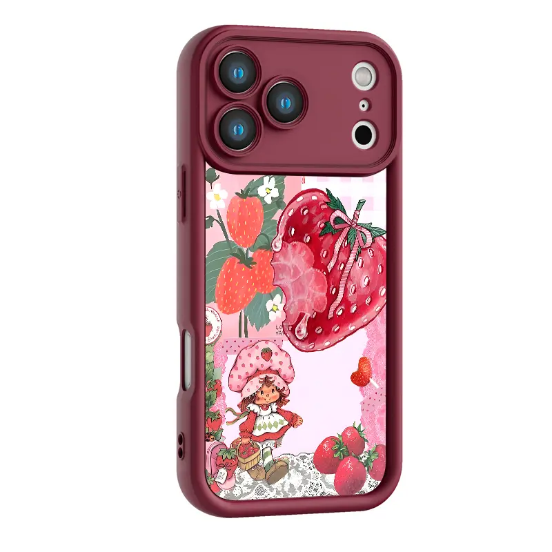 Strawberry Shortcake Vintage Collage Coquette Phone Case, Cute Pink Strawberry Print, Soft Silicone Shockproof Anti-Scratch Full Protection Cover for iPhone 17 16 15 Pro Max 14 13 12 11 X Plus Mini&Samsung S26 25 24 23 22, Lace, Smartphone